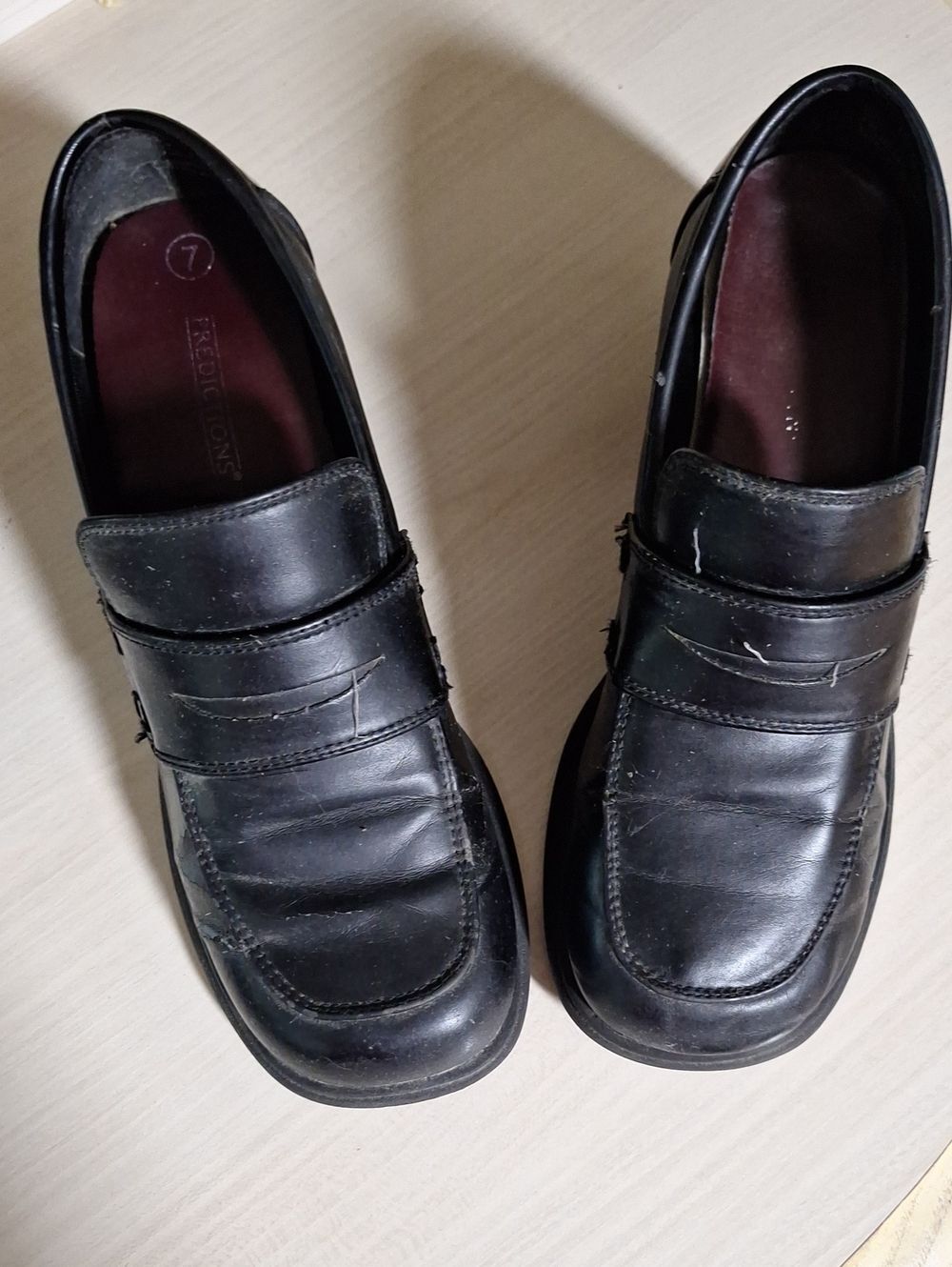 Black Leather Slip-On Loafers With 2-1/2" Heel